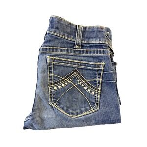 ARIAT REAL Denim Womens Bootcut Jeans 30x30 Medium Wash Embroidered Studs Low
